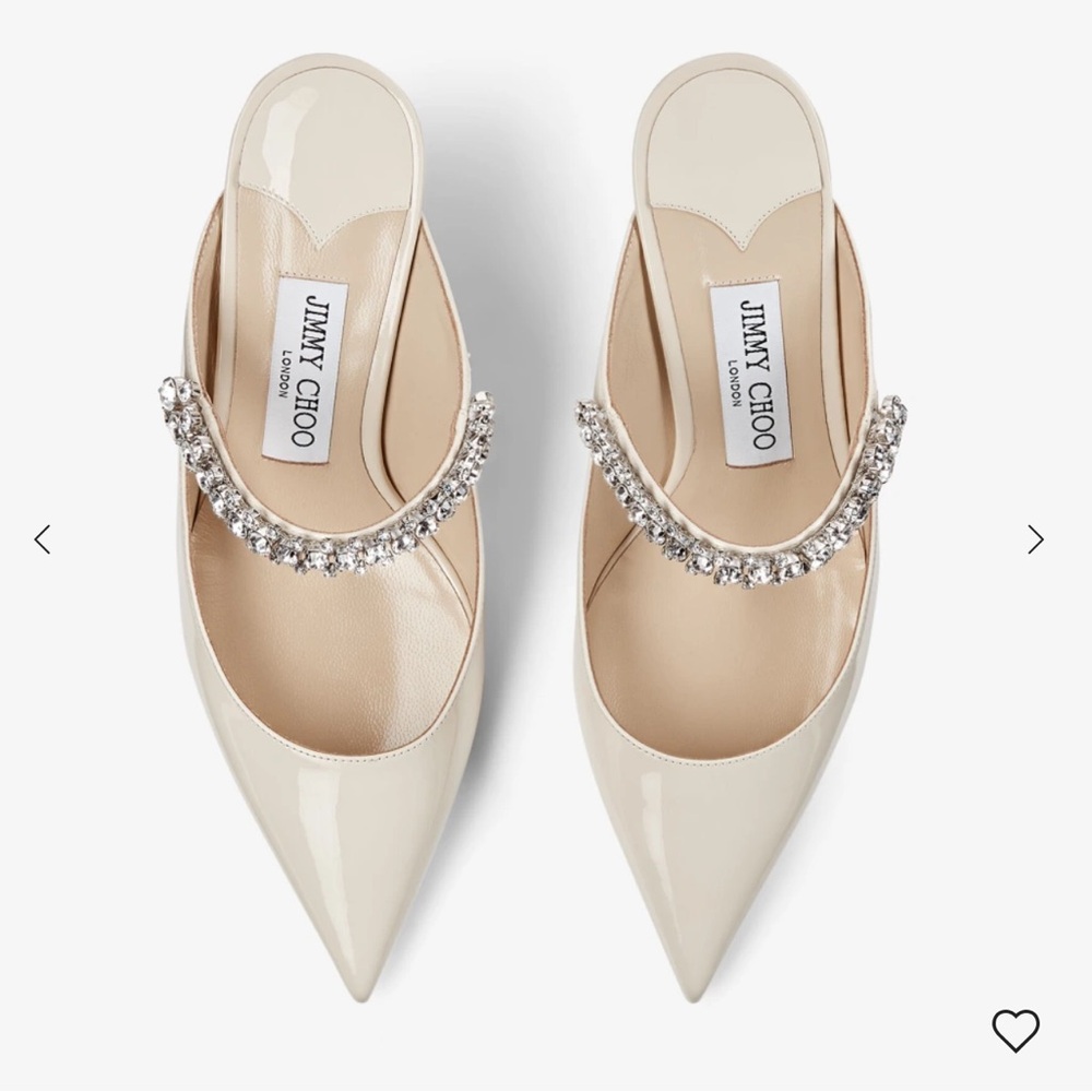 Jimmy Choo Ivory color “Linen” Bing 100 patent leather Embellished strap mules